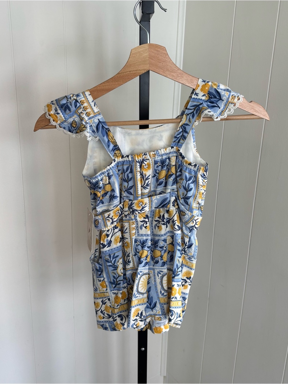 Tommy Bahama Floral Tile Print Romper Blue Yellow Belted Girls XS (3-4yrs) NWT - Picture 6 of 8